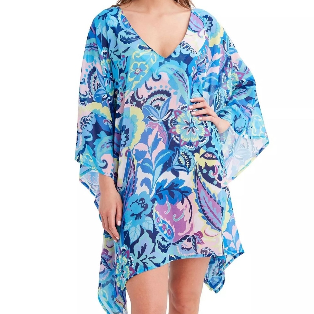 Tahari Blue Caftan Swim/Beach Coverup NWOT